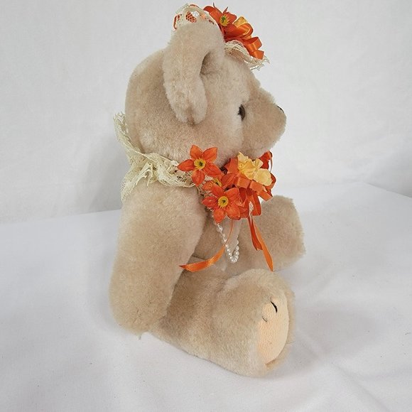 Adjustable Bear Plush 10" With Flowers and Necklace No Tags - Picture 8 of 10